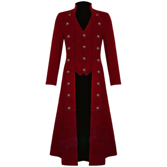 COPY - Men’s Red Cotton Twill Steampunk Jacket Goth Victorian/Military Style Tr…
